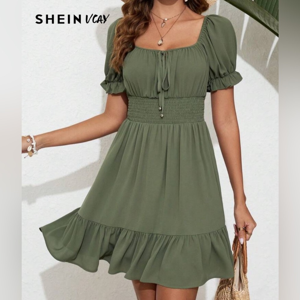 SHEIN Sage Green Smocked Mini Dress, NWT